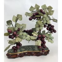 Natural Stone Alabaster Grape Clusters Jade Green Purple on Marble Wood Base    123270072131